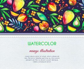 Free Vector Watercolor Mango and Fruit Card Illustration