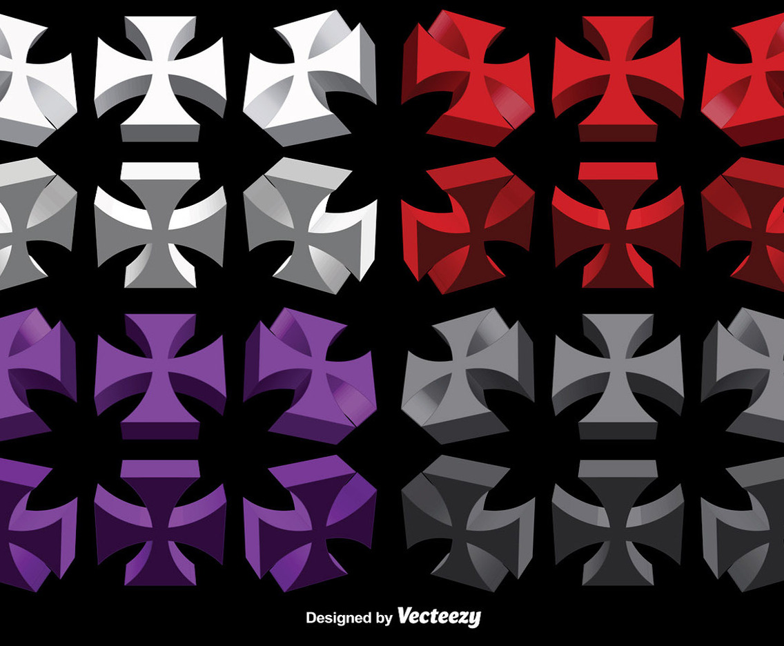 Vector Set Of 3D Maltese Crosses