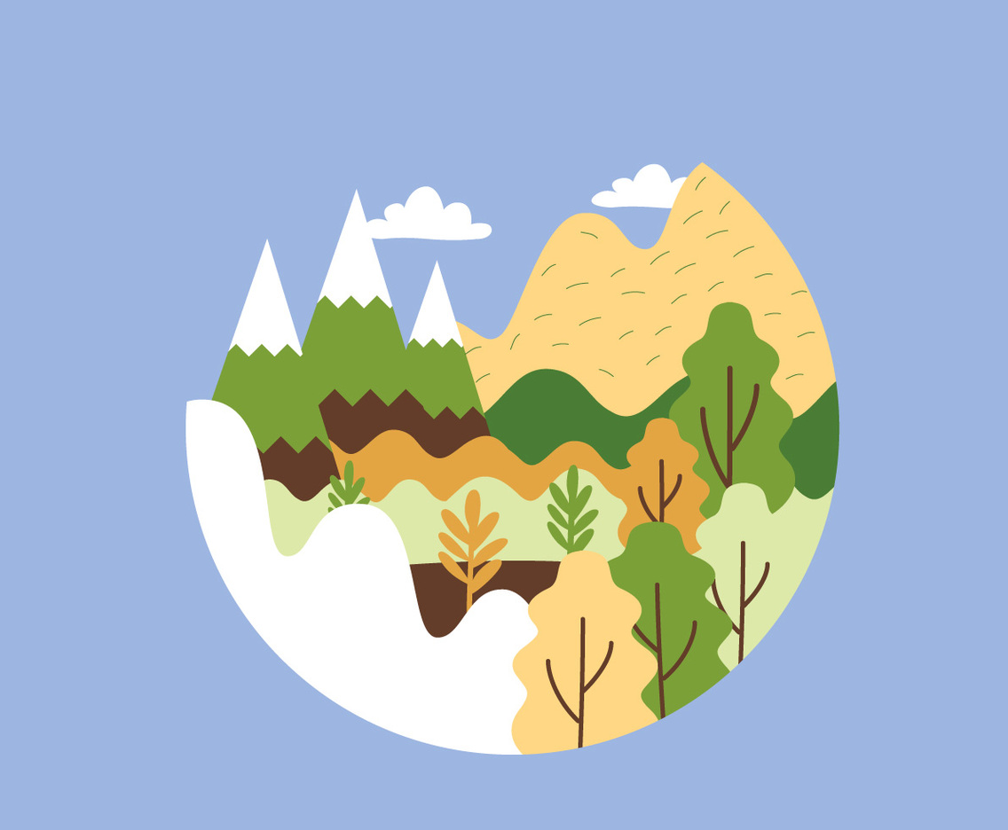 Circular Mountain Landscape Illustration
