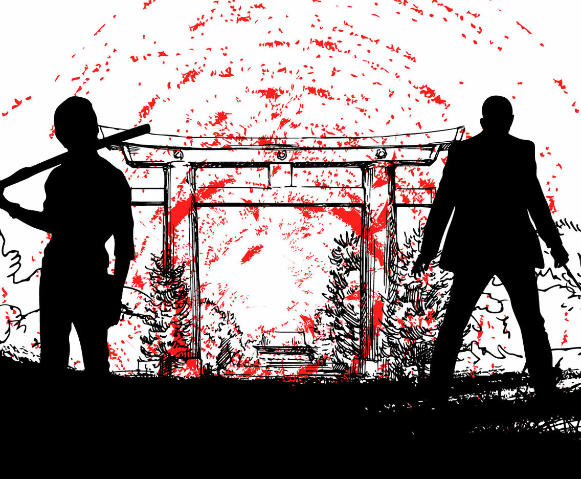 Japanese Yakuza with samurai silhouette