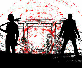 Japanese Yakuza with samurai silhouette