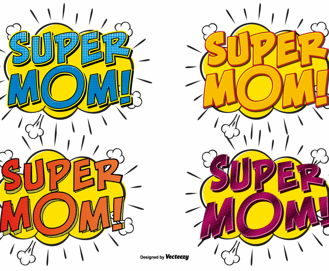 Super Mom Comic Text Illustrations