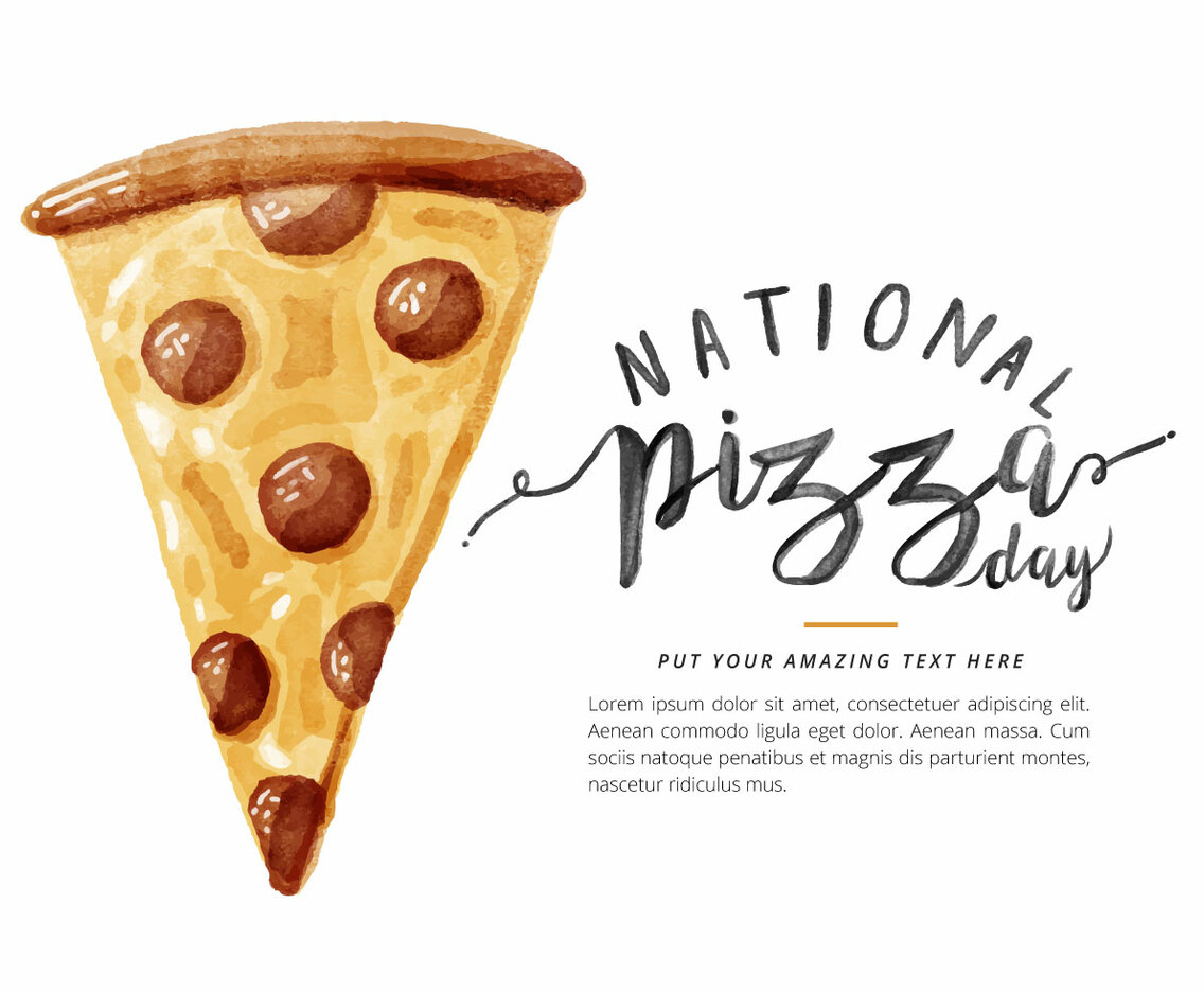 Free National Pizza Day Watercolor Vector