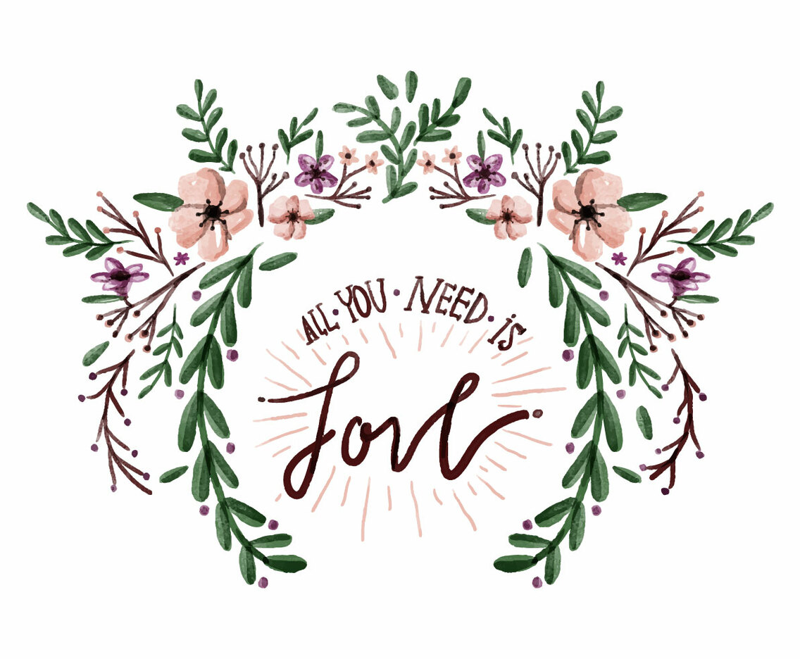 Love Flowers Watercolor Vector