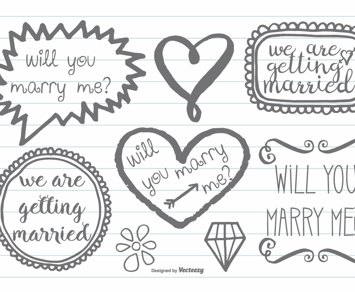 Hand Drawn Style Marry Me Doodles