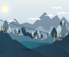 Zipline Landscape Vector Illustration