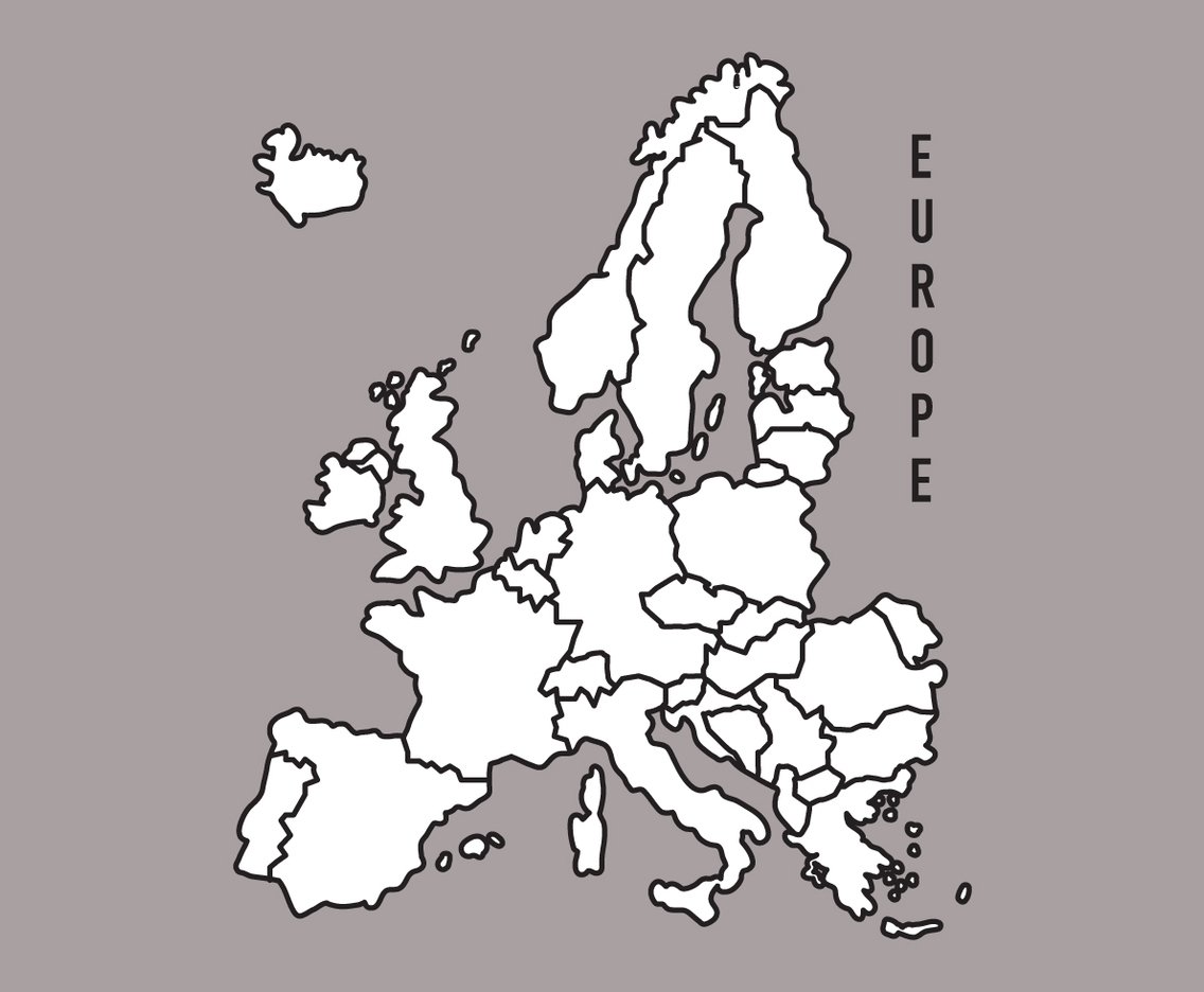 Black and White Europe Map