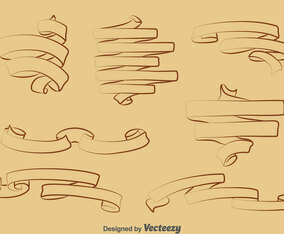 Vintage Hand Drawn Ribbon Vector Set