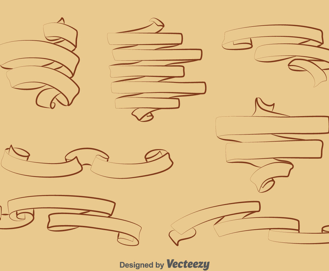 Vintage Hand Drawn Ribbon Vector Set