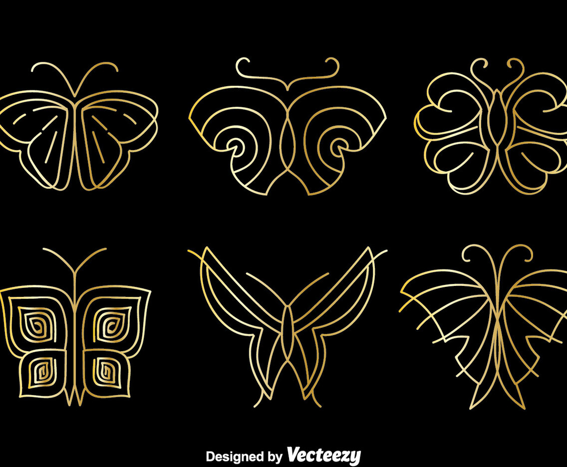 Golden Butterfly Logo Vector Set