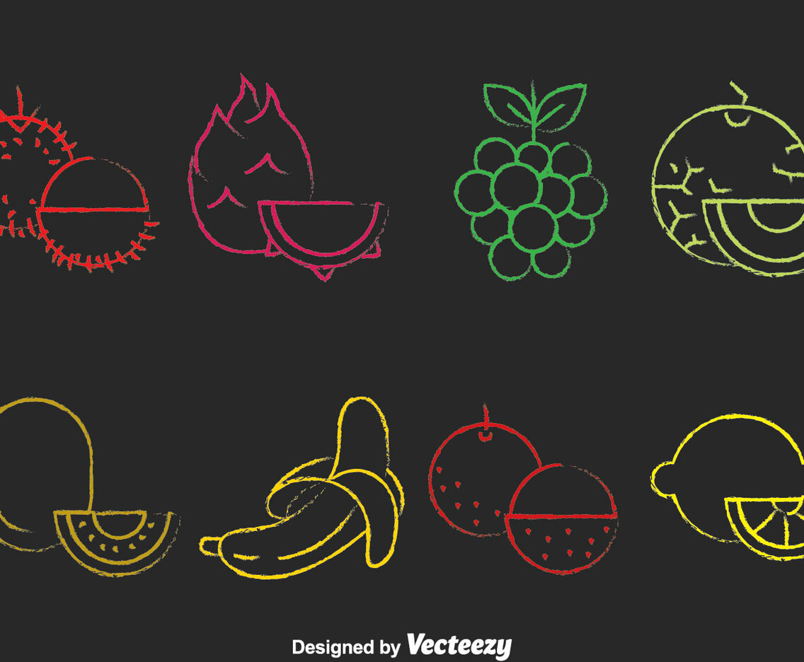 Colorful Fruits Chalk Draw Icons