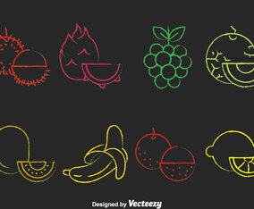 Colorful Fruits Chalk Draw Icons