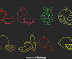 Colorful Fruits Chalk Draw Icons