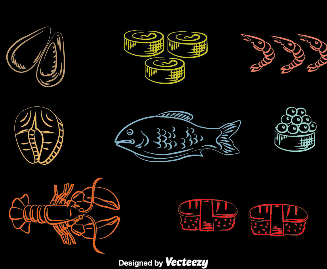 Seafood Line Icons Vector