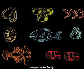 Seafood Line Icons Vector