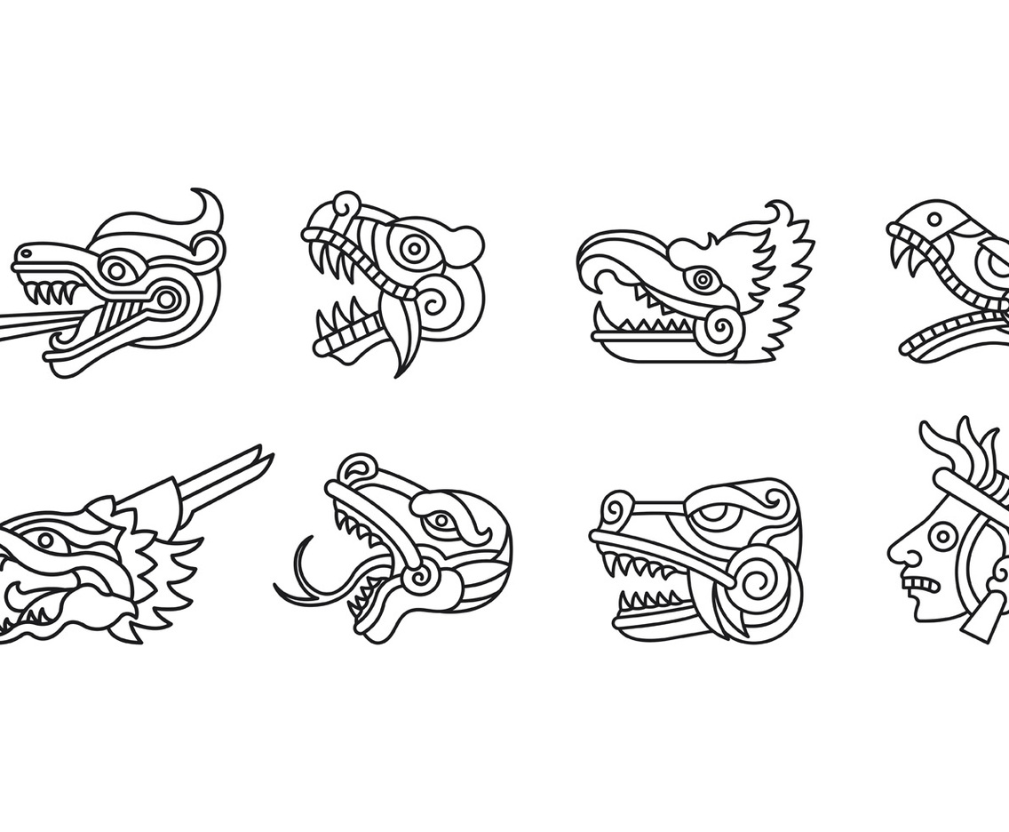 Set Of Quetzalcoatl Symbol Vector