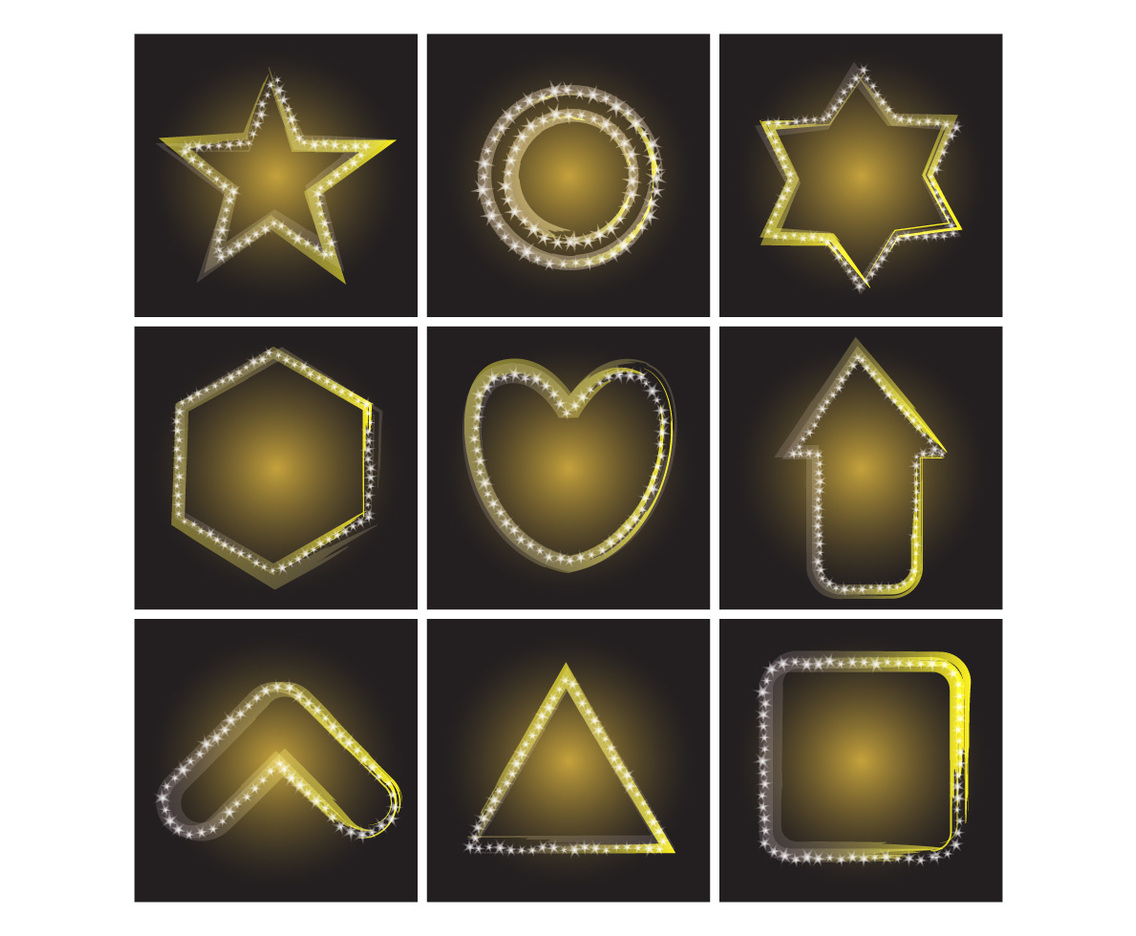 Free Various Shapes of Yellow Gold Neon Star Vector