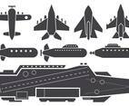 Free Silhouette AIrcraft Carrier and Jet Aircraft Vector