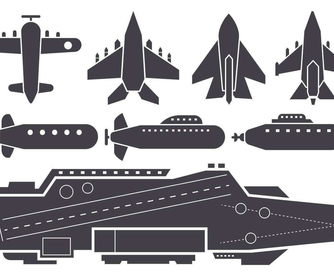 Free Silhouette AIrcraft Carrier and Jet Aircraft Vector