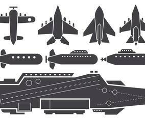 Free Silhouette AIrcraft Carrier and Jet Aircraft Vector