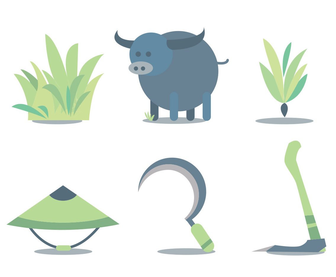 Rice Field Equipment Vector Set