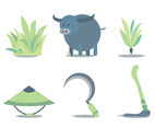 Rice Field Equipment Vector Set