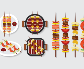 Brochette Kebab Skewers Icons Vector