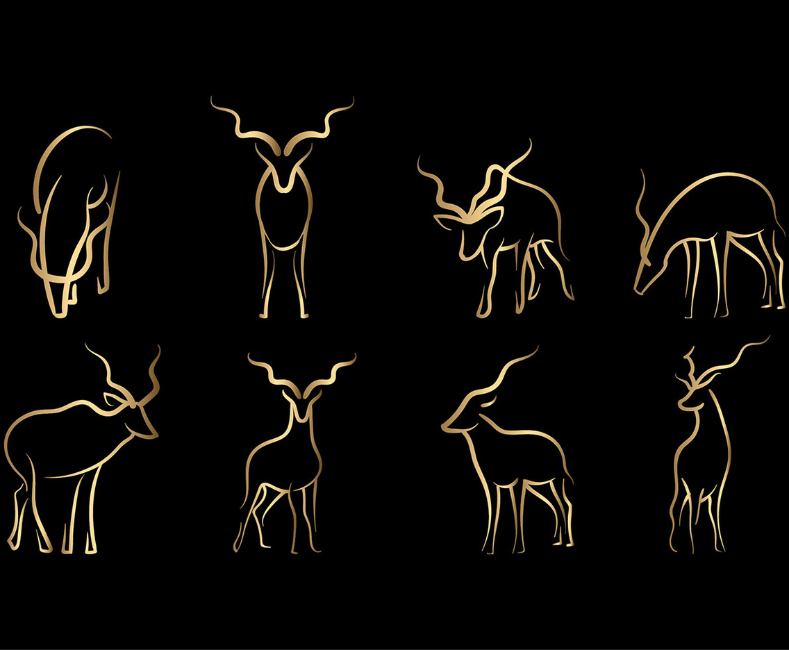 Gold Kudu Line Art Vector