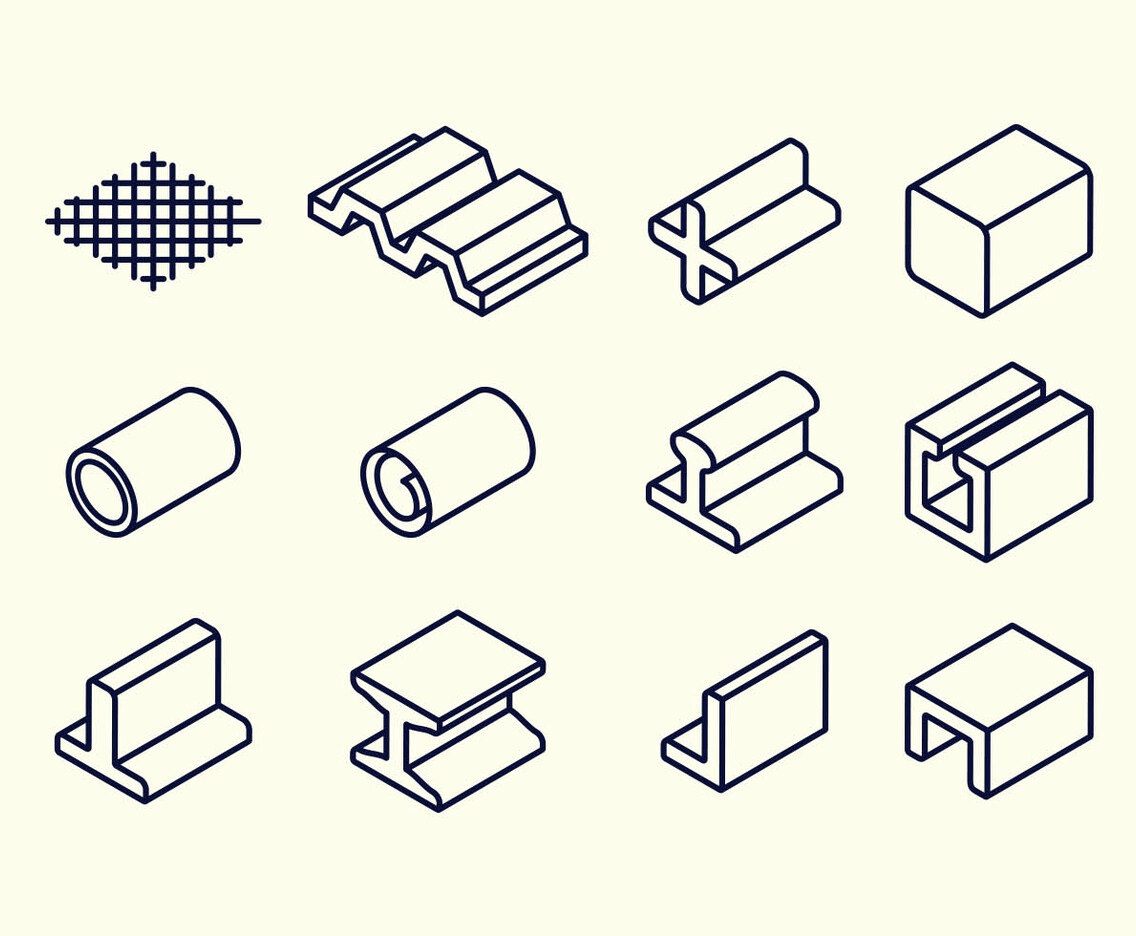 Steel Beam and Rebar Material Vector Icon