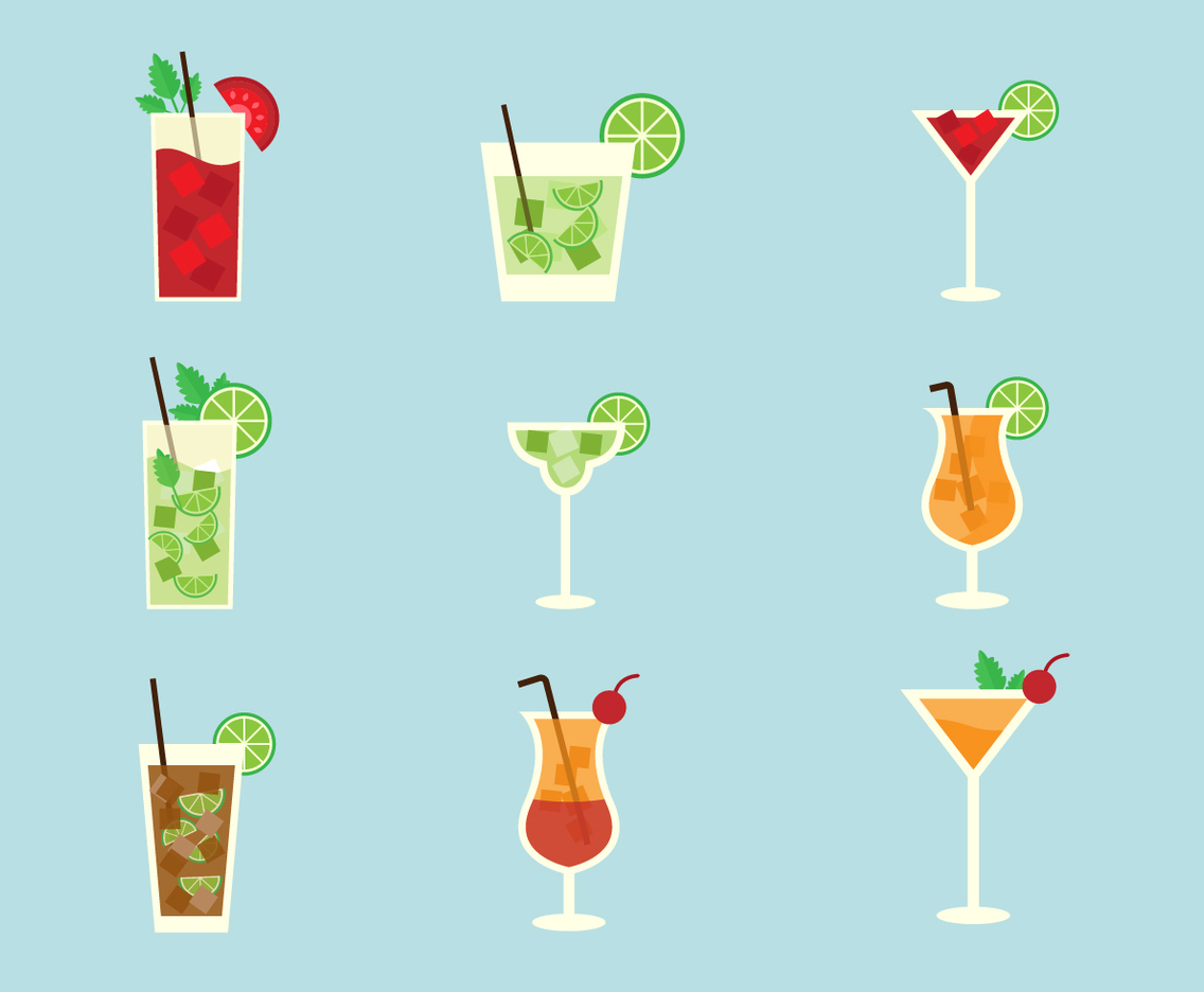 Free Popular Alcohol Cocktails Vector