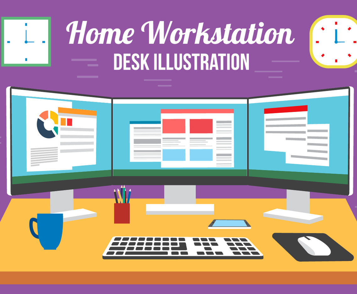 Free Vector Multi Screen Desk