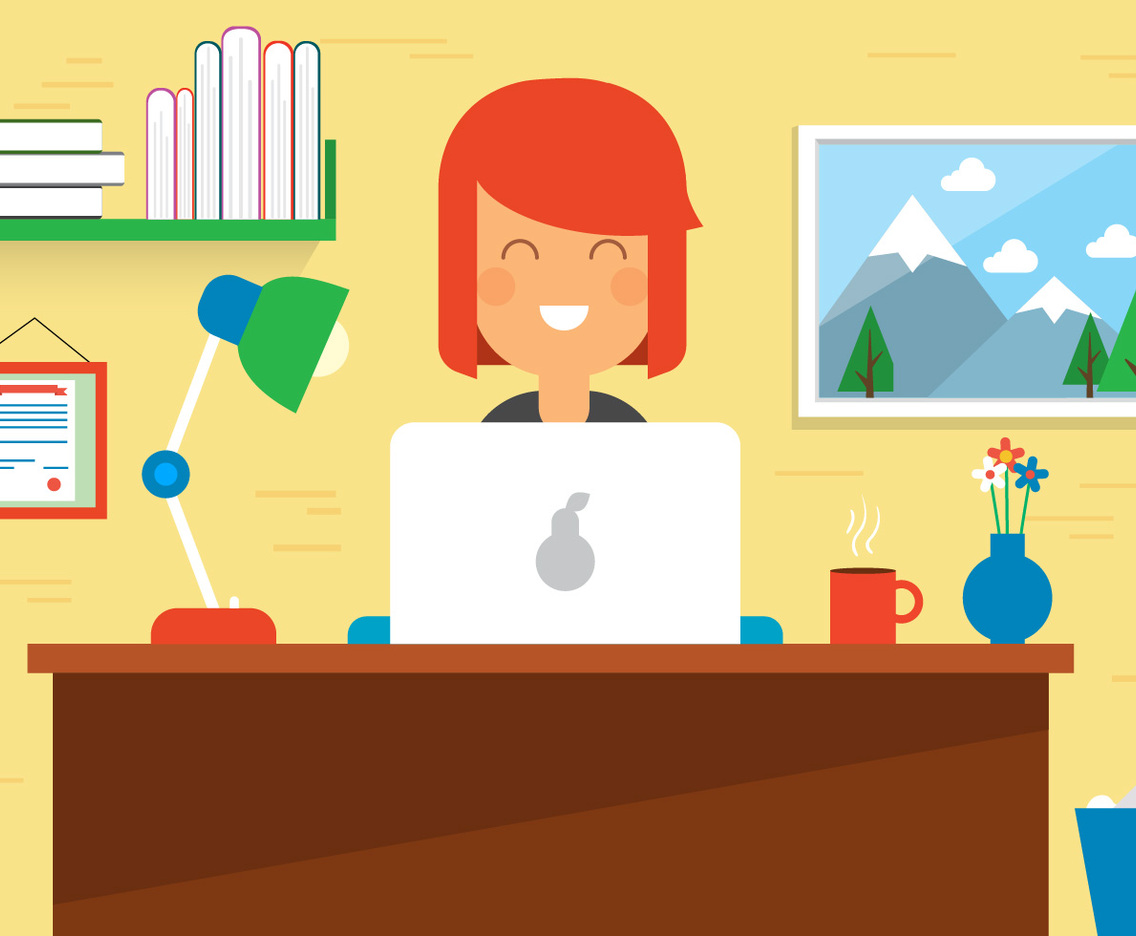 Free Woman Work Space Vector Desk