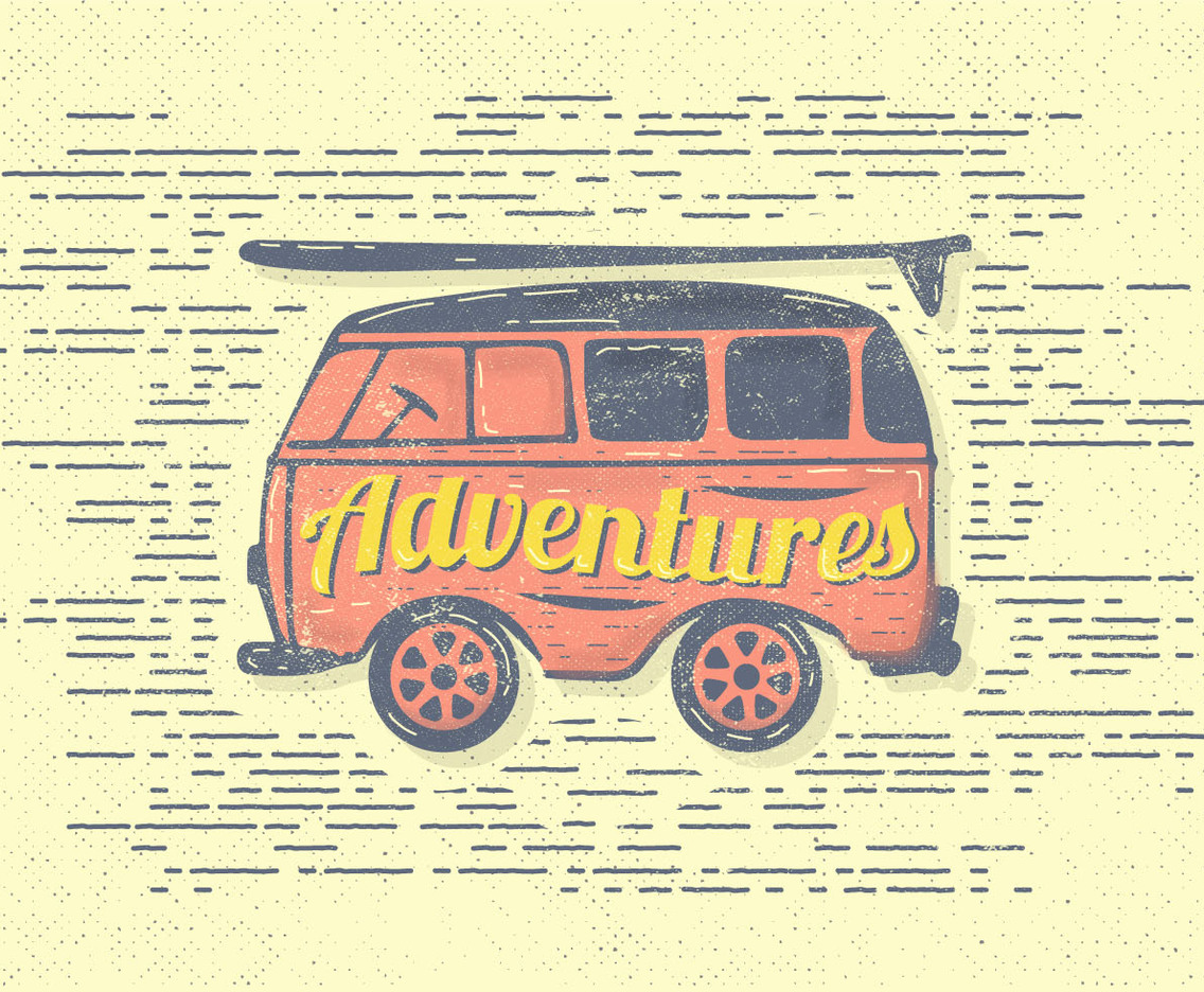 Free Vintage Adventures Van Vector Illustration
