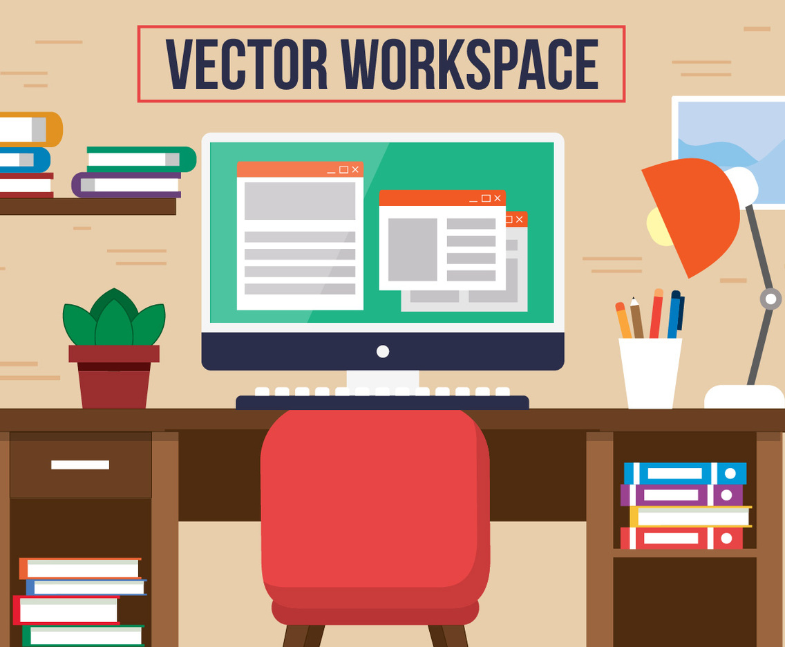 Free Red Chair Office Vector Desk