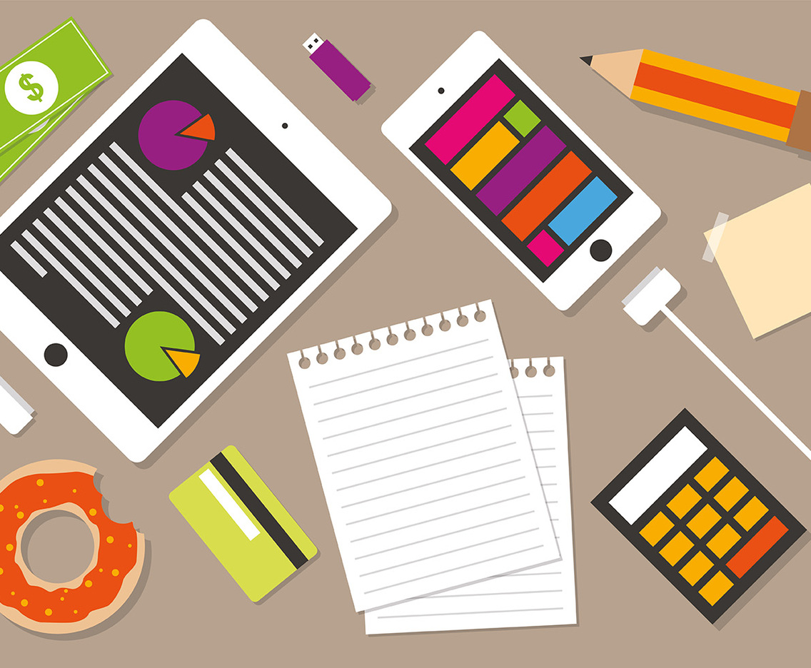 Online Business Manager Workspace Vector Illustration