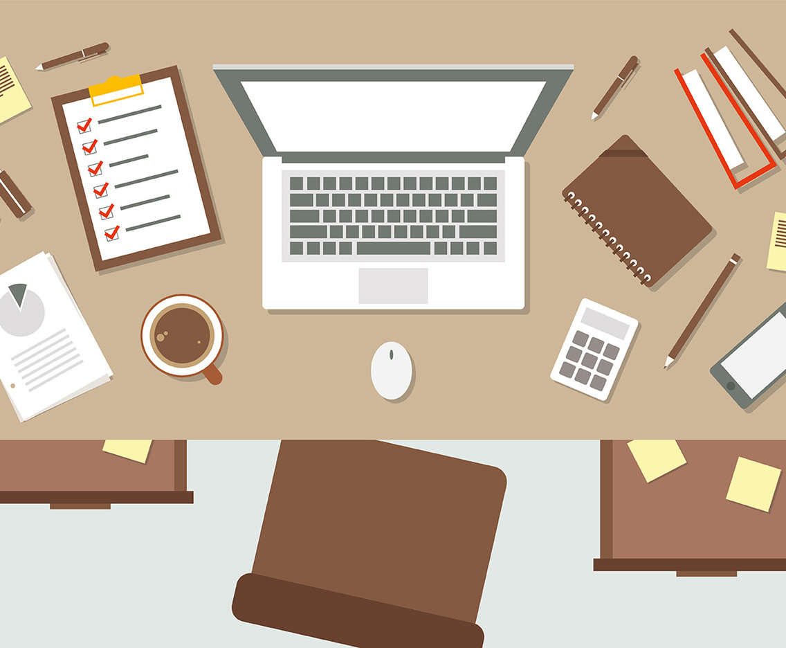 Brown Flat Workspace Vector Illustration