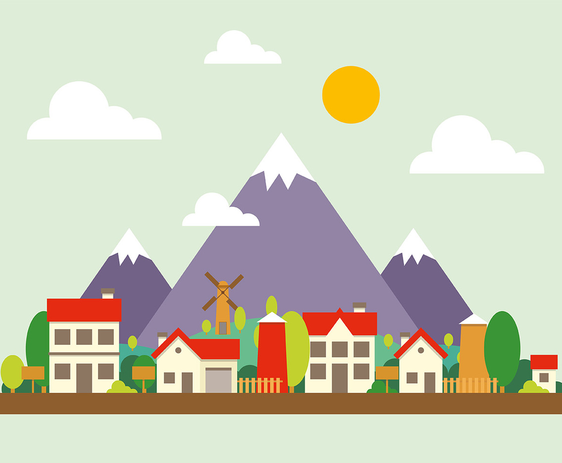 Mountain Cityscape Vector Illustration