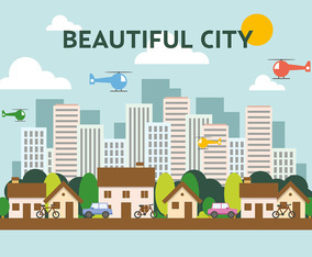 Suburban Flat Cityscape Vector Illustration