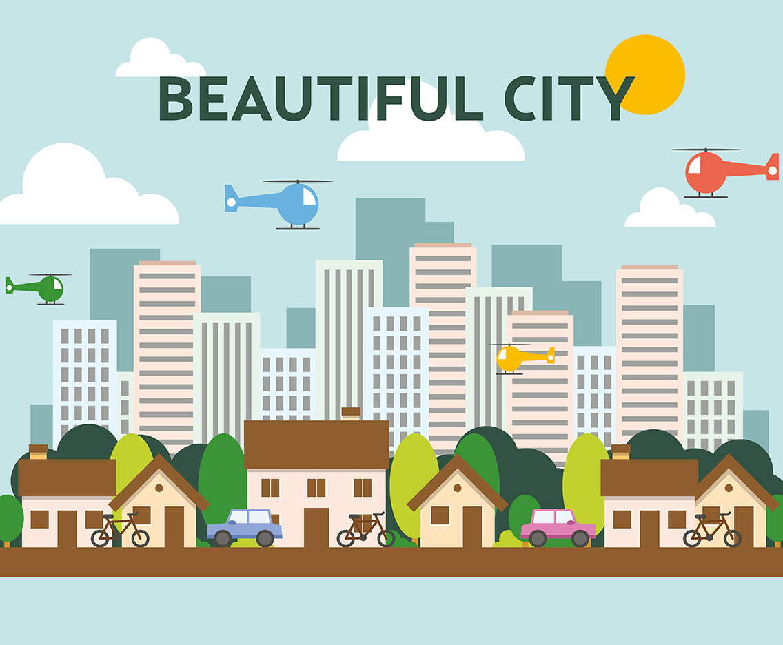 Suburban Flat Cityscape Vector Illustration
