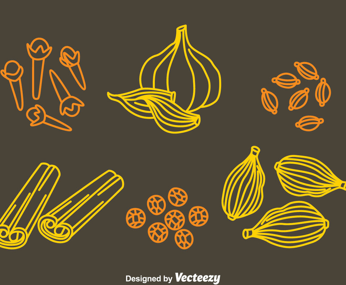 Herbs And Spices Hand Draw Icons Vector