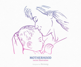 Free Mom And Child Vector Drawn Silhouette