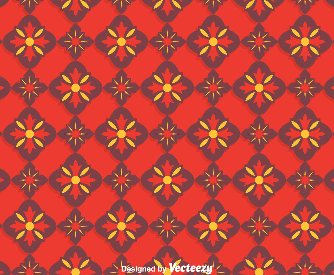Red Traditional Ornament Tiles Pattern