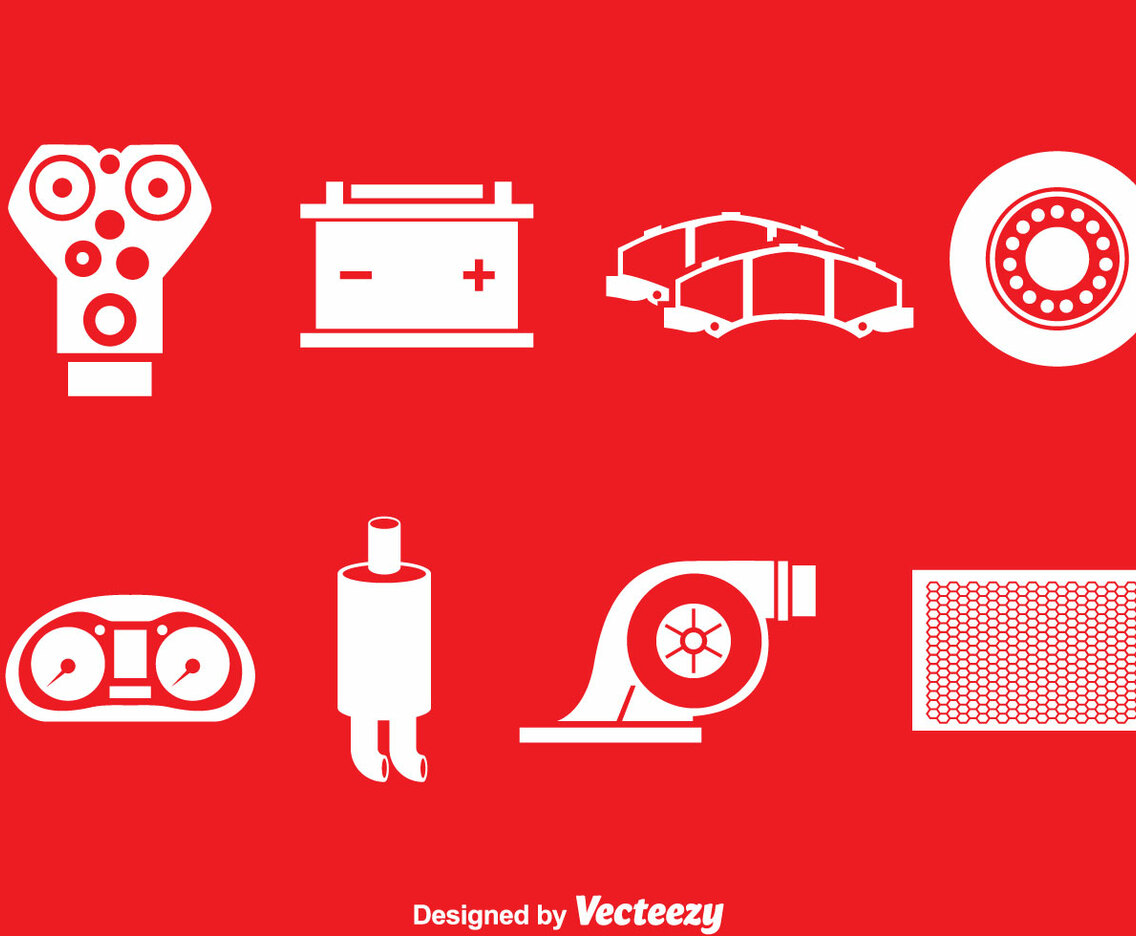 Car Engien Parts White Icons