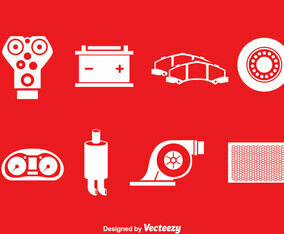 Car Engien Parts White Icons