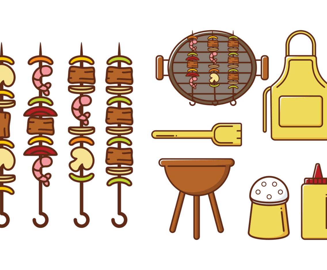 Brochette Kebab Skewers Icons Vector