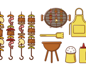 Brochette Kebab Skewers Icons Vector