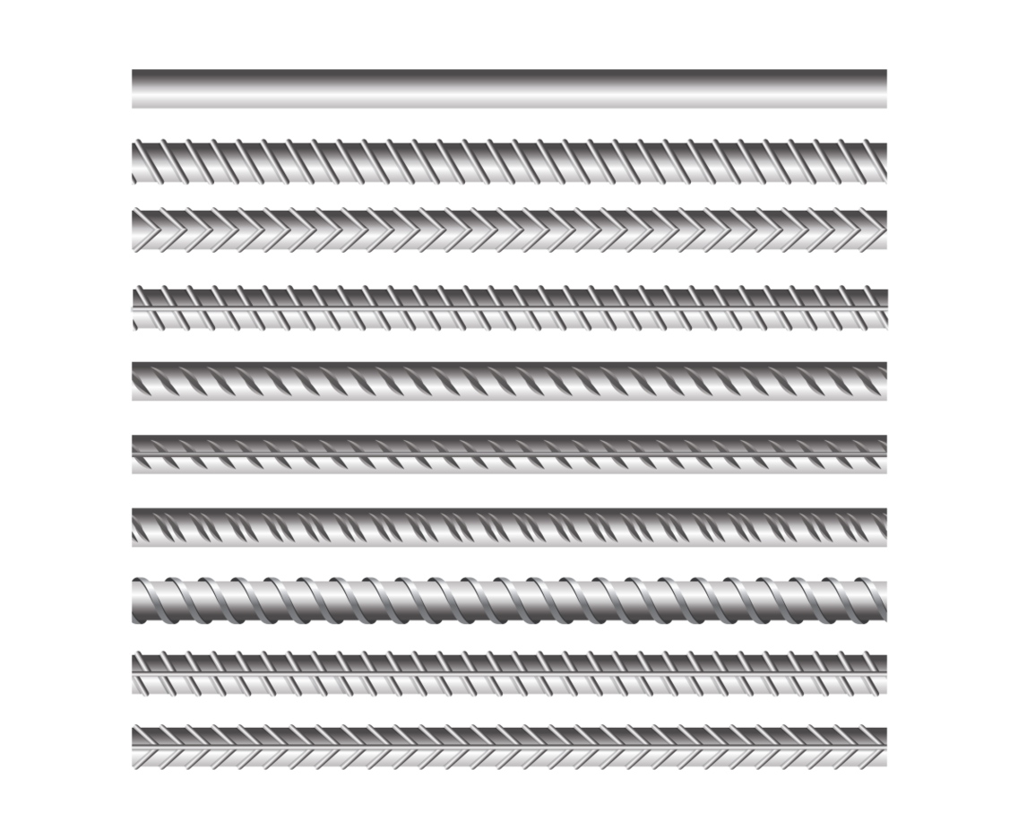 Metal Rebars Set on Transparent Background