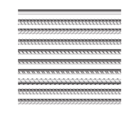 Metal Rebars Set on Transparent Background