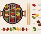 Brochette Kebab Skewers Icons Vector