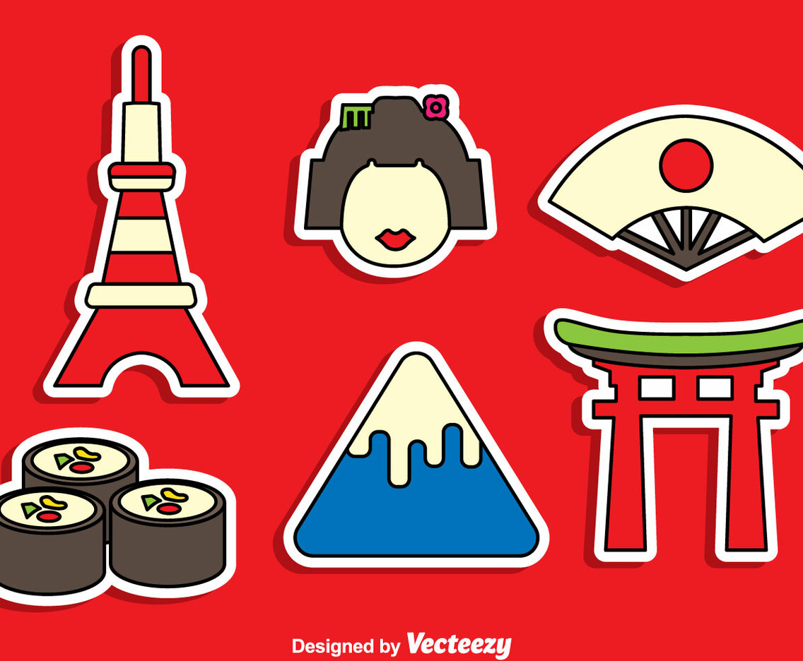 Japanese Sticker Vector Set